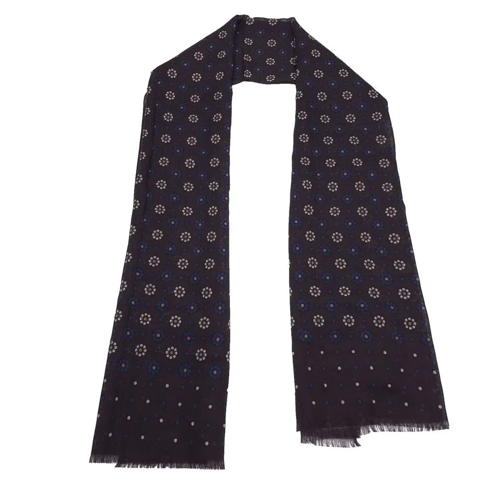 BLOOMINGDALES Mens Store Scarf Brown 100% Wool Floral Medallion Lightweight $198